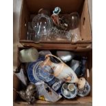 2 BOXES OF ASSORTED WARE INC VASES GLASS WARE ETC