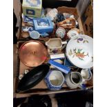 2 BOXES CONTAINING ROYAL WORCESTER EVESHAM BOWL AND WEDGWOOD JASPER WARE ETC