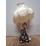 LADY FIGURED TABLE LAMP AND SHADE SIGNED ON BASE