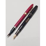 SHEAFFER RED AUSTRALIAN FOUNTAIN PEN WITH 14CT GOLD NIB TOGETHER WITH BLACK MABIE TODD SWAN SELF