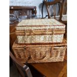 A WICKER BASKET AND ONE OTHER