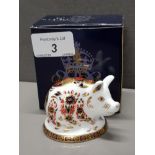 ROYAL CROWN DERBY PIGLET PAPERWEIGHT WITH GOLD STOPPER AND ORIGINAL BOX