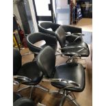 3 SWIVEL ADJUSTABLE SALON TUB CHAIRS TOGETHER WITH 3 CHROME BASED AND ARMED SALON CHAIRS
