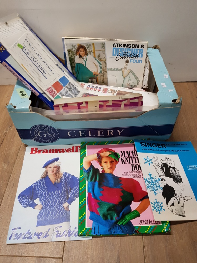 BOX OF VINTAGE SEWING BOOKS AND MAGAZINES INCLUDES SINGER AND BRAMWELL