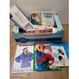 BOX OF VINTAGE SEWING BOOKS AND MAGAZINES INCLUDES SINGER AND BRAMWELL