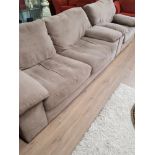 MODERN 2 SEATER SOFABED AND MATCHING ARM CHAIR IN LIGHT BROWN FABRIC