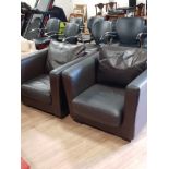 2 BROWN LEATHERETTE ARMCHAIRS