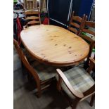 PINE EXTENDING DINING TABLE AND 6 LADDER BACKED CHAIRS NA