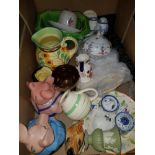 A BOX OF ASSORTED WARE INC MASONS WADE NATWEST PIGS ETC