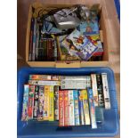 2 BOXES OF VCR TAPES AND DVDS INCLUDES LORD OF THE RINGS AND STAR WARS BOX SETS