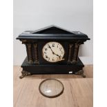 REPRODUCTION MANTLE CLOCK WITH BRASS FEET AND COLUMNS PLUS KEY NA