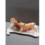 MALING ROSINE PLATE AND 3 BESWICK ANIMALS INC OWL ETC