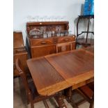 1950S 6 PIECE OAK DINING SUITE INCLUDES EXTENDING DINING TABLE AND 4 CHAIRS PLUS BUFFET BACK