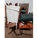 9 PIECES OF MISC FURNITURE INCLUDES MAHOGANY NEST OF 3 TABLES AND 2 TIER TROLLEY