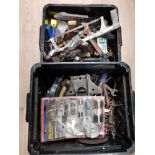 2 BOXES OF ASSORTED TOOLS INC HAMMERS ETC