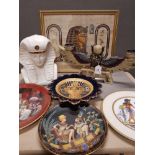 CERAMIC PHARAOH BUST PLUS EGYPTIAN STYLE PLATES AND SCARAB BEETLE TWIN CANDLE HOLDER WITH BOX