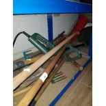 A BUNDLE OF GARDEN TOOLS INC RAKES ETC