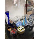 QTY OF GLASSWARE INCLUDES PAPERWEIGHTS AND DOLPHIN ORNAMENT ETC