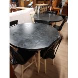 2 CIRCULAR TOPPED TABLES BOTH TOGETHER WITH 4 ASSORTED CHAIRS