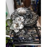 A SUBSTANTIAL AMOUNT OF METAL AND CRYSTAL EFFECT FLORAL WALL HANGINGS