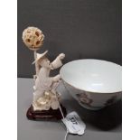 CHINESE PUZZLE BALL ON STAND AND FISHERMAN