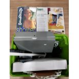 A BOX OF MISC GAINSBOROUGH SHOWER COOPERS FULLY ADJUSTABLE MINI TABLE