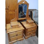 PAIR OF PINE 2 DRAWER BEDSIDE CABINETS TOGETHER WITH MIRROR WITH 2 DRAWER