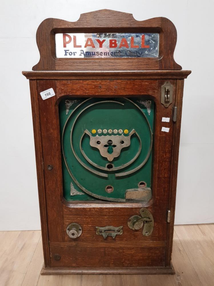 VINTAGE OAK CASED AMUSEMENT ARCADE GAME THE PLAY BALL FOR AMUSEMENT ONLY