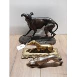 BRONZE EFFECT FIGURE OF A GREYHOUND AND 2 OTHERS