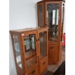 MODERN CORNER DISPLAY CABINET AND MATCHING DISPLAY CABINET BOTH WITH ETCHED GLASS