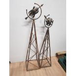 A PAIR OF OUTDOOR METAL ARMILLARY SPHERE SUNDIAL SCULPTURE