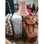 WROUGHT IRON STANDARD LAMP WITH VINTAGE SHADE