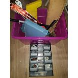 A BOX OF ASSORTED TOOLS AND A BOX CONTAINING ASSORTED SCREWS AND BOLTS ETC