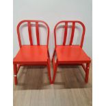 A PAIR OF RED MODERN WOODEN CHAIRS