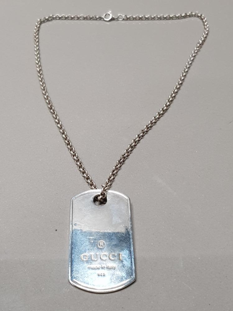 GUCCI DOG TAG ON SILVER CHAIN 925 GROSS WEIGHT 28G