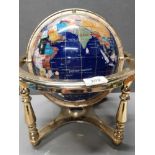 LARGE GEMSTONE GLOBE IN GILT STAND