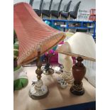 5 ASSORTED LAMPS INC BRASS AND MARBLE EFFECT ETC