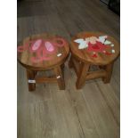 2 KIDS STOOLS WITH PAINTED TOPS.
