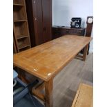 LARGE PINE DINING OR REFECTORY CROSS STRETCHERED TABLE