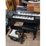 YAMAHA ELECTRONE HC 4 ELECTRIC 2 KEYBOARD ORGAN WITH STOOL AND BOX CONTAINING MUSIC
