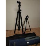 2 ASSORTED TRIPODS IN CARRY CASES