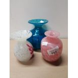 3 MDINA COLOURED GLASS VASES