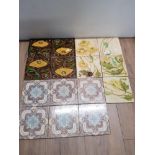 10 VINTAGE TILES INC HANDPAINTED FLORAL PATTERNED ETC