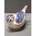 ROYAL CROWN DERBY PAPERWEIGHT FIRECREST BIRD WITH SILVER STOPPER