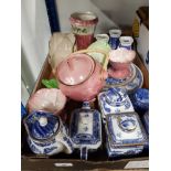 A BOX CONTAINING RINGTONS AND MALING WARE ETC