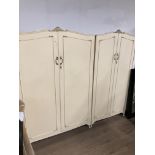 A PAIR OF CREAM AND GILT MARIE ANTOINETTE DOUBLE DOOR WARDROBES