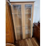 MODERN BEECH GLASS DOOR BOOKCASE