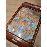 TWIN HANDLED WOODEN FRAMED INLAID BUTTERFLY TRAY