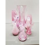 9 PIECES OF PINK GLASS WARE MOSTLY INCLUDES CAITHNESS