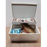 PLASTIC SEWING BOX WITH CONTENTS